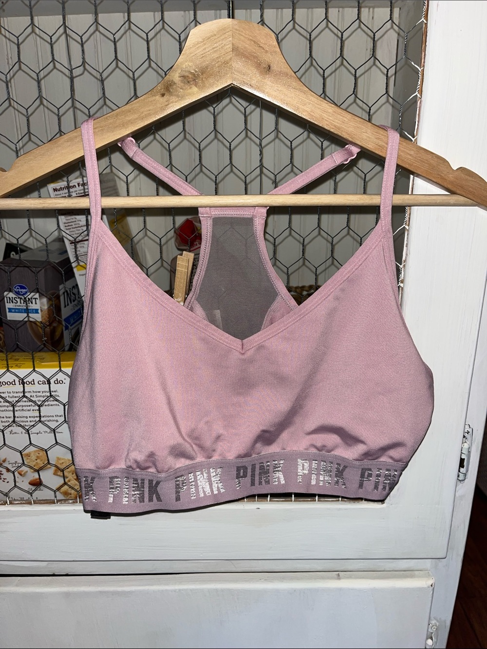 PINK Victoria's Secret Dusty Pink Logo Band Racerback Bralette